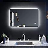 Eleganter Badezimmerspiegel, beheizt, beleuchtet, mit LED-Beleuchtung, Nebel und Sensor, IP44, Aluminiumlegierung, 800 x 500 mm Spiegel., 800 x 500 mm