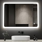 Boromal LED Badspiegel mit Beleuchtung 80x60cm Badezimmerspiegel 3 Lichtfarbe Dimmbar 3000-6500K kaltweiß…