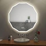 S'AFIELINA Badspiegel Rund mit Beleuchtung 80cm Durchmesser LED Badspiegel mit TouchSchalter und Beschlagfrei…
