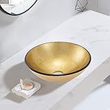 HomeLava Gehärtetes Glas Aufsatzwaschbecken Modern Handwaschbecken Mini Rund für Gäste WC Bad 30 cm…