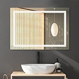 SaniteModar LED Badspiegel 50x70cm, Badezimmerspiegel mit Beleuchtung, Wandspiegel mit Touchschalter