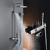 Duschsystem mit Thermostat Messing Duschsäule, Mischbatterie Duschset inkl. 30 cm Kopfbrause, Handbrause,…