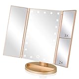 Infitrans 3-fach beleuchteter Kosmetikspiegel, 1-fach/2-fach/3-fache Vergrößerung, 21 LED-Tischspiegel…