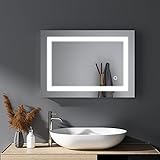 HY-RWML Badspiegel mit Beleuchtung 50x70 cm, Wandspiegel Badezimmerspiegel Rechteckiger mit Touch-Schalter…