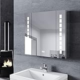 SONNI Spiegelschrank Bad 60 × 65cm beschlagfrei mit Steckdose Kabelloses Scharnier Design LED Spiegelschrank…