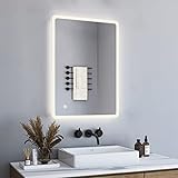 BD-Baode Badspiegel mit Beleuchtung 50x70cm,LED Badspiegel mit Uhr Badezimmerspiegel Touchschalter Dimmbar…