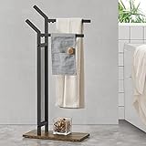 [en.casa] Handtuchhalter Telavi ohne Bohren Schwarz Holz-Optik stehend Badezimmer Handtuchständer Stahl…
