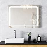 Lvifur Badspiegel mit Beleuchtung, 70 × 50 cm LED Spiegel Badezimmer Touch-Schalter Dimmbar 3 Lichtfarbe…