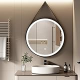 S'AFIELINA Badspiegel Rund mit Beleuchtung 80cm Durchmesser LED Badspiegel mit Touchschalter Dimmbar…
