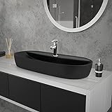 ML-Design Waschbecken aus Keramik in Schwarz matt 80 x 40 x 12 cm, Oval, Moderne Aufsatzwaschbecken,…