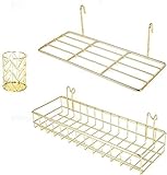 BULYZER Gold Korb für gridwal/Grid Panel zum Aufhängen Organizer Draht Metall Ablage Rack Decor Größe 2pcs (Gold)