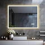 LISA LED Badspiegel mit Beleuchtung 80x60 cm, Bad Spiegel Groß badezimmerspiegel mit Touch Dimmbar Warmweiß/Kaltweiß…