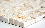 Mosaik Parkett Splitface sunny beige 3D Marmor Naturstein Küche, Mosaikstein Format: 10x30x7-8 mm, Bogengröße:…