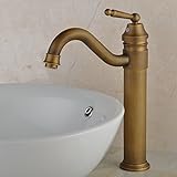 Hiendure® Deck montiert Messing Hochbogen Waschtischarmaturen Bad Küche Waschtischarmatur Schwanenhals Wasserhahn, antike Bronze