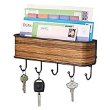mDesign Schlüsselbrett mit Ablage - vielseitiges Schlüsselboard aus mattem Metall und Palisander-Holz - mit Briefablage für Post oder auch Handys