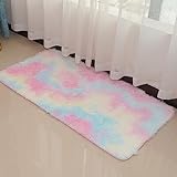 ConCus-T Regenbogen-Badematte, Regenbogen-Teppich für Mädchen, Schlafzimmer, Shag, Kunstfell, bunter…