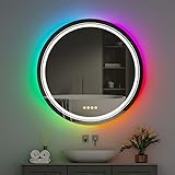 Badspiegel Rund mit RGB Beleuchtung: runder ø80cm Dimmbar Badezimmerspiegel mit 3 Farben Frontbeleuchtung…
