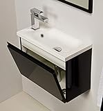 Quentis Waschplatzset Faros, Breite 50 cm, Waschbecken und Unterschrank, schwarz glänzend, Waschbeckenunterschrank montiert