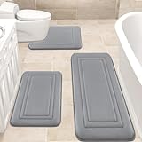ACCUMTEK Badezimmerteppich-Set, Memory-Schaum, Samt, 3-teilig, ultraweich, rutschfest und saugfähig,…
