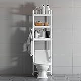 QHENS Toilettenregal Schmal Badezimmer, Badregal Stehend für über WC, 3-Stöckiges, Ohne Bohren, WC Regal…