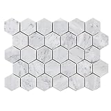 Diflart Carrara Italian White Marble Hexagon Mosaic Tile 2 Inch Honed Backsplash for Kitchen Bathroom…