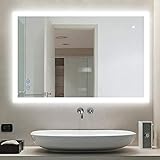 CITYMODA Beleuchteter Badezimmer-Make-up-Spiegel, 101,6 x 61 cm, LED-Wandhalterung, rahmenlos, rechteckig, Smart Badezimmerspiegel mit Touch-Taste, Anti-Beschlag-Beschichtung, dimmbar, 3 Farbtöne