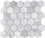 Mosaik Fliese Keramik Hexagon Travertin grau matt für WAND BAD WC DUSCHE KÜCHE FLIESENSPIEGEL THEKENVERKLEIDUNG…