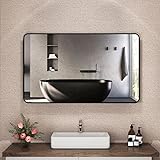 Boromal Badspiegel Schwarz 100x60cm Spiegel Schwarz mit Metallrahmen Badezimmerspiegel Schwarz Dekorative…