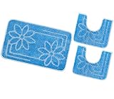 emmevi Moorea Badteppich mit Blumen, weich, rutschfest, saugfähig, waschbar, 6 Sets 3-teilig, hellblau
