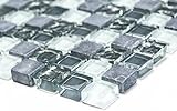 Mosaik Quadrat Crystal/Stein mix grau Glas Naturstein Fliesenspiegel, Mosaikstein Format: 15x15x8 mm,…