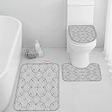 Badezimmer Badematte 3 Teilig Set geometrisch schwarz und weiß rutschfest Badteppiche Saugfähig Badezimmermatte…
