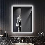ELEGANT Beleuchteter Badezimmerspiegel mit Rasiersteckdose, 500 x 700 mm, Wandmontage, Badezimmer-Schminkspiegel…