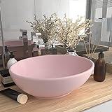 HOMIUSE Luxuriöses Ovales Waschbecken Matt Rosa 40x33 cm Keramik Waschbecken Waschtisch Aufsatzwaschbecken…