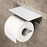 Toilettenpapierhalter Edelstahl mit Glas Ablage, Ohne Bohren, WC Rollenhalter Selbstklebend mit Ablagefläche, Design, Industrial