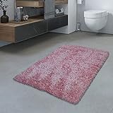 TT Home Badezimmer Teppich Hochflor Badematte Modern Kuschelig Weich Uni Rosa, Größe:80x150 cm
