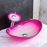 HomeLava Waschbecken Aufsatz Set Gehärtetes Glas Handwaschbecken mit Wasserfall Wasserhahn Farbverlauf…