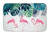 Badematte, Badezimmerteppich, tropische Blätter und Flamingos, super weich, rutschfest, maschinenwaschbar,…