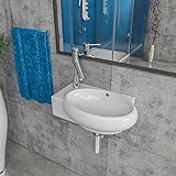 Keramik Waschbecken Waschtisch Waschschale Aufsatzwaschbecken Gäste WC wandhängend Armaturloch Links…