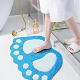 Niedlicher Badteppich für Kinder, rutschfest, wasserabsorbierend, blau-weiß, große Füße, schnell trocknend,…