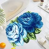 UKELER Niedliche Rosen-Badezimmerteppiche, blau, rutschfest, saugfähig, Badematte, zottelig, weiche…