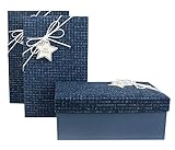 Emartbuy Set von 3 Geschenkbox, Blaue Box mit Stoff Blauer Deckel und Wildleder Dekorband