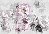 wandmotiv24 Fototapete rosa Blumen Vintage Pflanzen, S 200 x 140cm - 4 Teile, Fototapeten, Wandbild, Motivtapeten, Vlies-Tapeten, Leinwand grau weiß Pflanze M6796