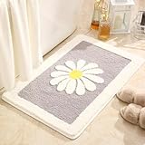 Badezimmerteppiche, süße Gänseblümchen-Badematte, weiße und gelbe Blumendekoration,Mikrofaser-Badematte…