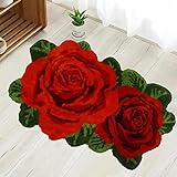 USTIDE Rose Badteppich 2 x 3, rot, Badezimmerteppich, zotteliger Blumenförmiger Teppich, Plüsch, wasserabsorbierender…