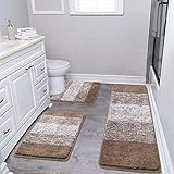 Pauwer Badezimmerteppich-Set, 3-teilig, Mikrofaser, rutschfeste Badezimmerteppiche, saugfähige Badematten…