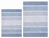 Badezimmerteppich-Set, gestreift, 53.3x81.3 cm – 51.3x61.1 cm, Blau/Weiß, 2-teiliges Matten-Set, weicher…