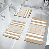 Pauwer Badezimmerteppich Set 3 Teilig Waschbar rutschfeste Badematte Toilettenmatte Weich Saugfähige…