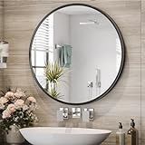 Brightify Schwarzer runder Spiegel, 61 cm, langlebiger Metallrahmen, Badezimmerspiegel, moderner großer…
