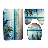 AMFD 3-teiliges Badteppich, Strandblick, Ozean, Strand, hawaiianisch, tropische Palme, grüne Blätter,…