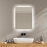 EMKE Badspiegel mit Beleuchtung 45x60cm, Wandspiegel mit Beschlagfrei und 2 Lichtfarbe Warmweiß/Kaltweiß,…